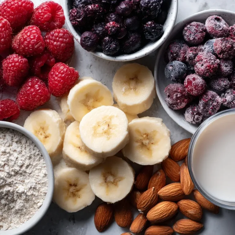 Banana, berries, and protein powder ready for smoothie