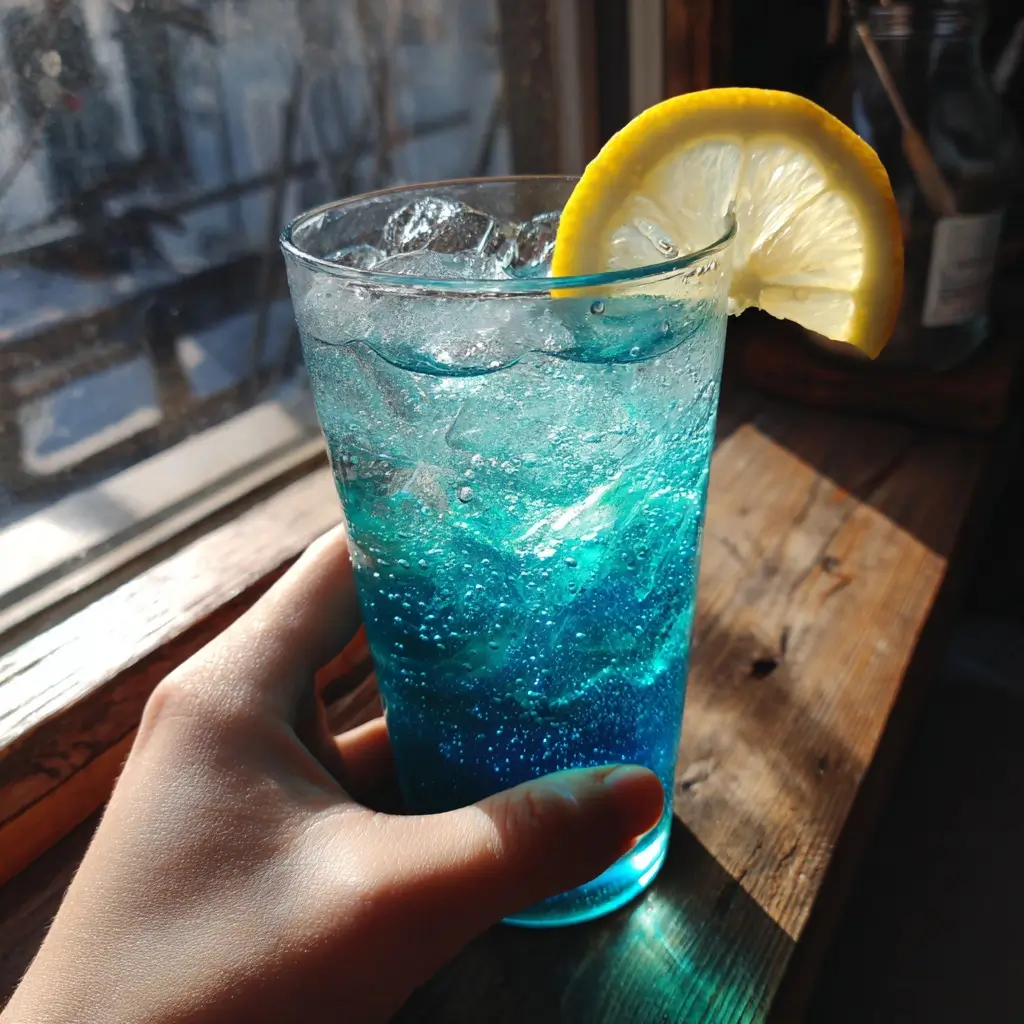 Blue tonic weight loss recipe in glass with lemon