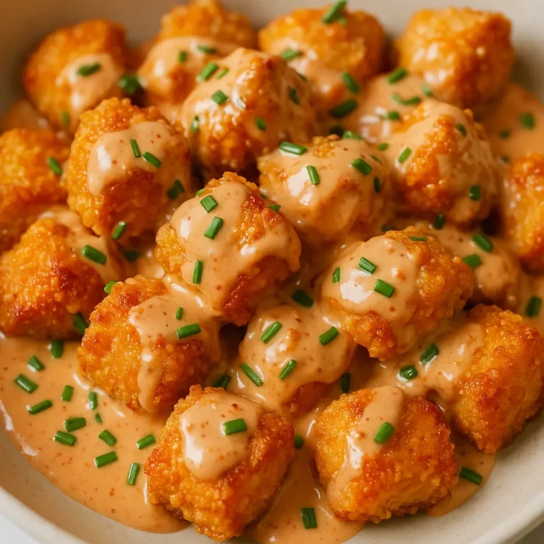 Crispy Bang Bang salmon bites tossed in spicy creamy sauce with chives