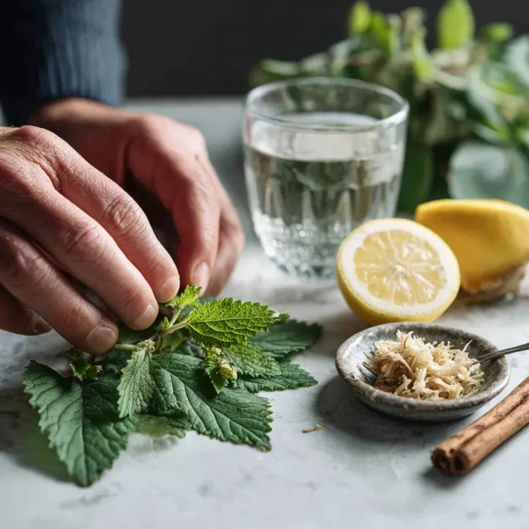 lemon-balm-weight-loss-ingredients Lemon balm ingredients for weight loss tea on marble