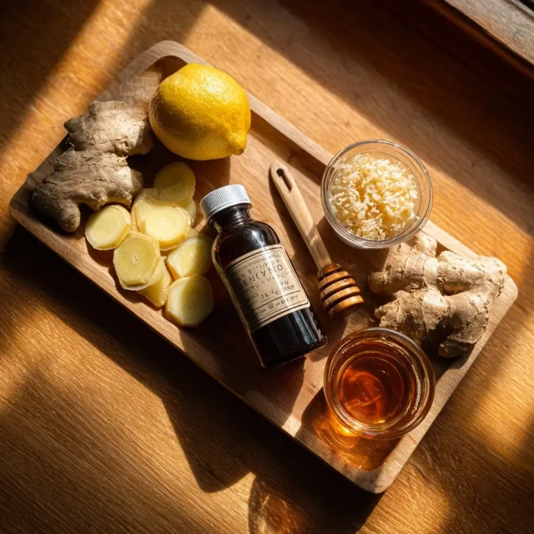 natural-mounjaro-recipe-ingredient Natural Mounjaro ingredients flat lay – lemon, ginger, ACV, honey