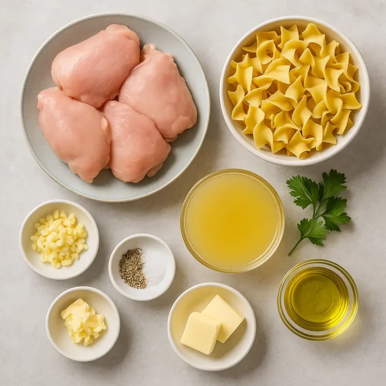 one-pan-chicken-with-buttered-noodles-ingredients Ingredients for One-Pan Chicken with Buttered Noodles laid out on counter