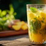 Pineapple ginger detox drink in clear glass
