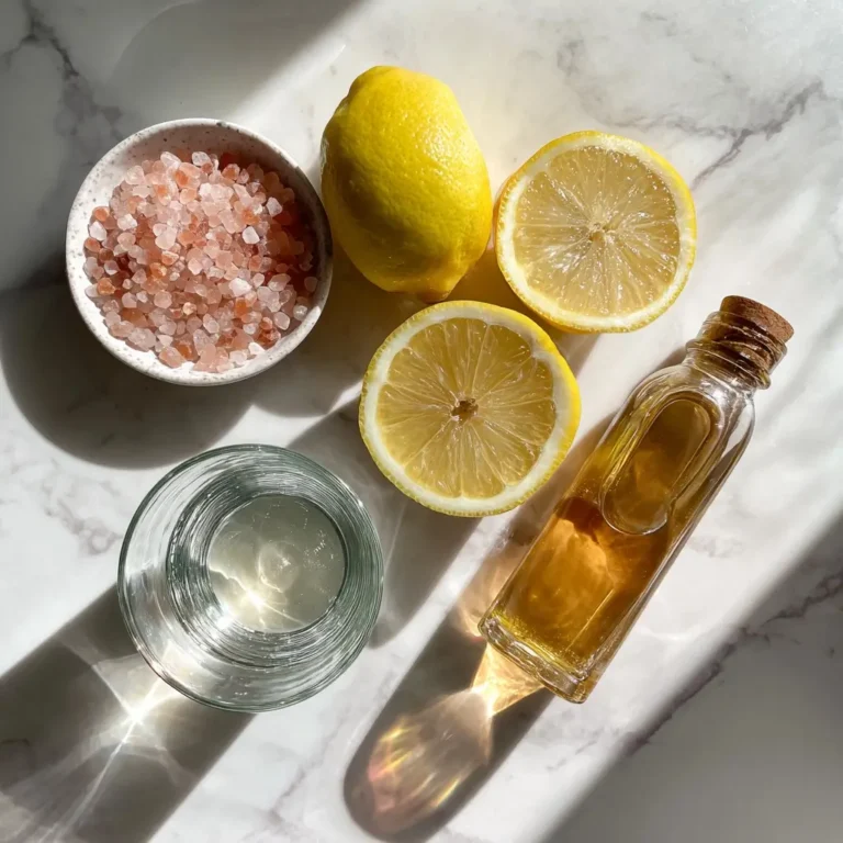 Pink salt detox drink ingredients on marble
