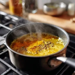 Simmering turmeric drink on stove