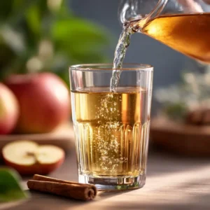 Pouring apple cider vinegar into glass