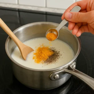 Mixing turmeric and pepper in the pan for pepper trick