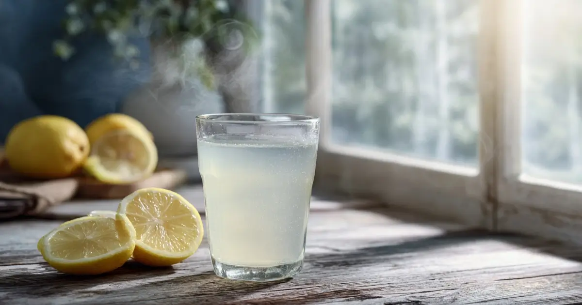 Glass of refreshing baking soda detox drink with lemon