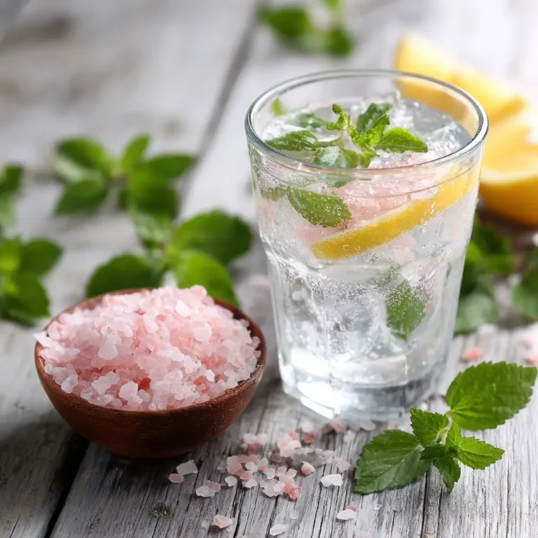 brazilian-pink-salt-recipe-detox-served. Brazilian pink salt detox drink with lemon and mint