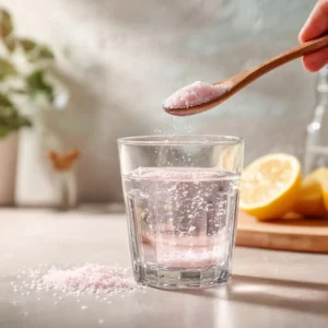 Stirring Brazilian pink salt into lemon detox water