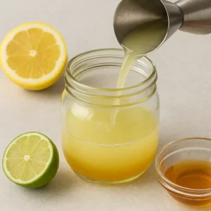 Fresh lemon and lime juice being mixed with syrup