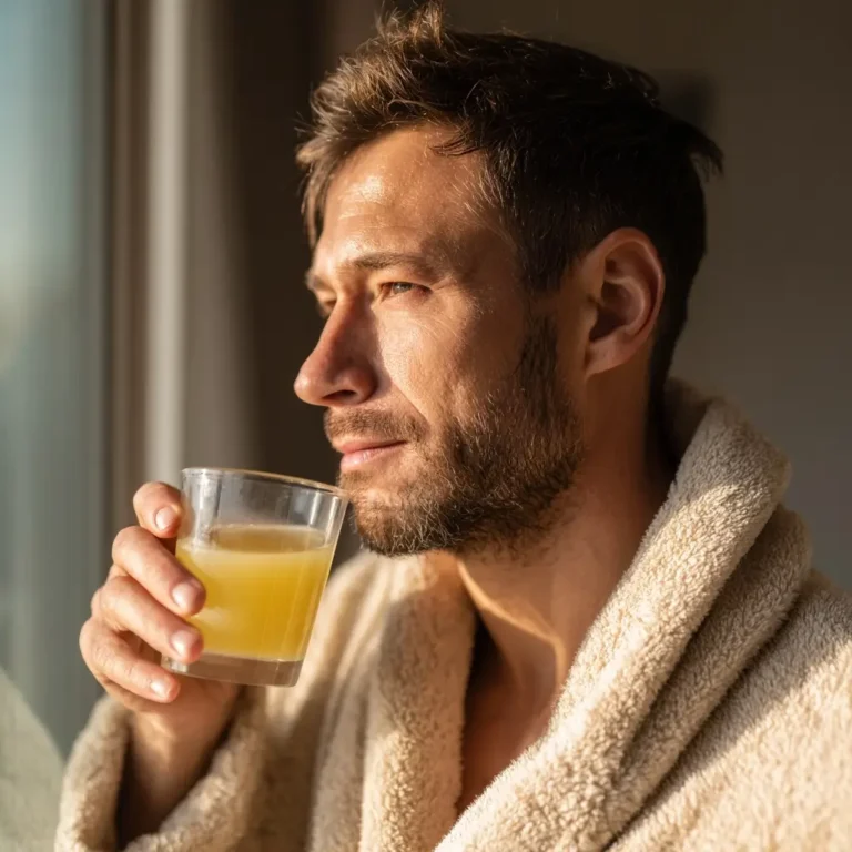 cortisol-cocktail-adrenal-lifestyle sipping cortisol cocktail at sunrise near window