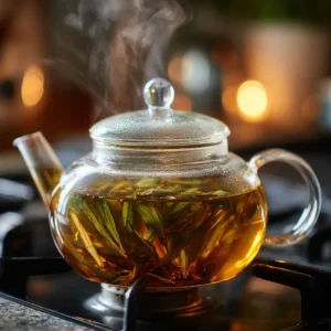 Brewing Costa Rican tea in glass teapot