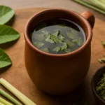 Costa Rican tea in traditional clay cup with herbs