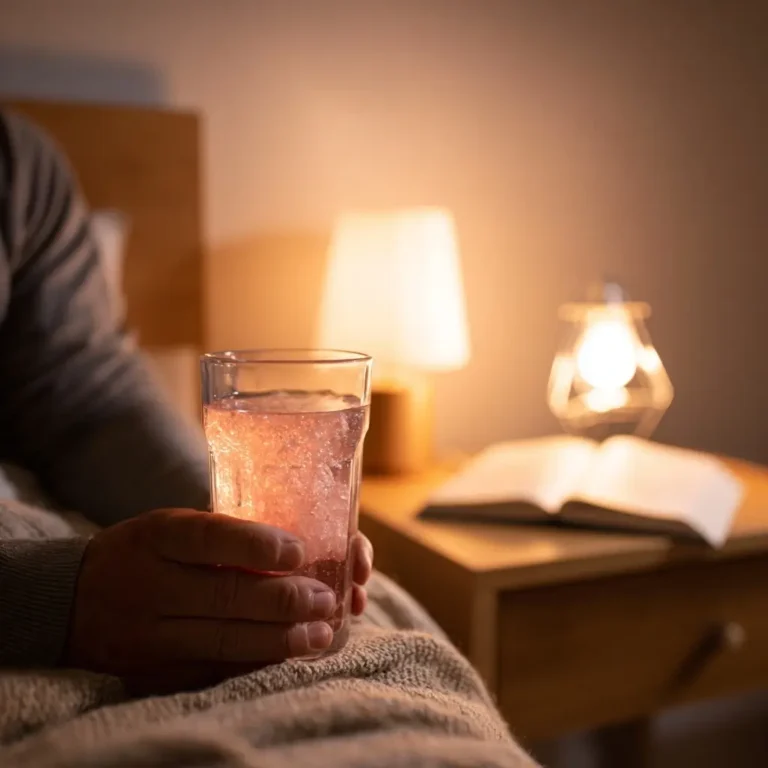 drinking-pink-salt-water-before-bed Person drinking pink salt water before bedtime