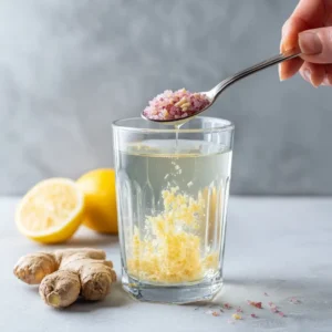 Preparing Japanese Mounjaro drink with ginger, lemon, and pink salt