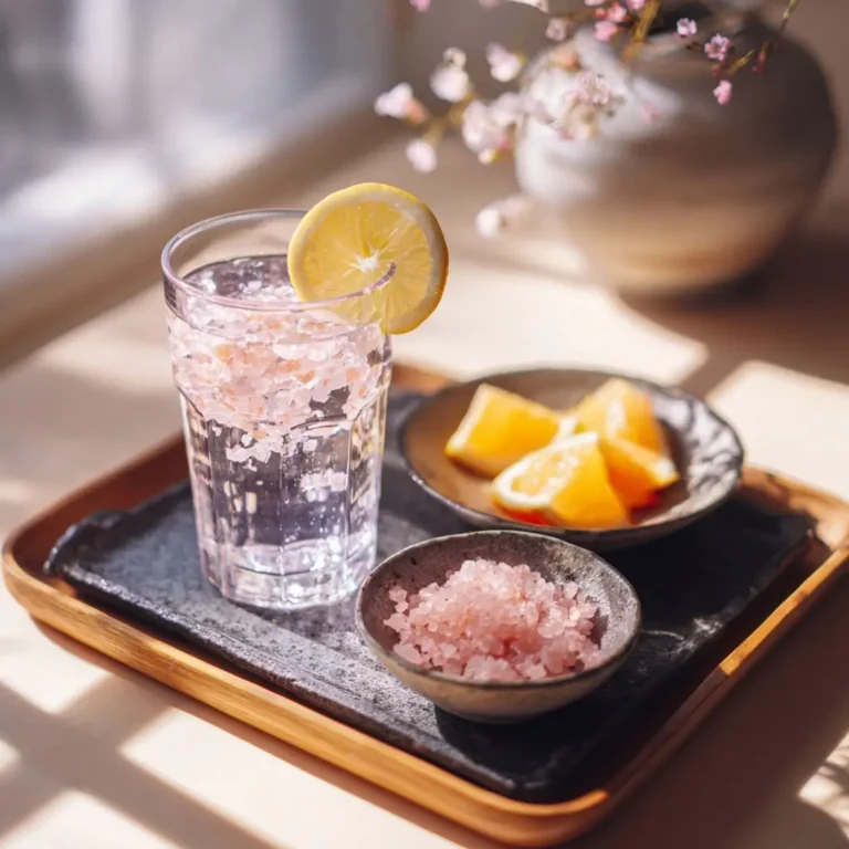 Served glass of Japanese Pink Salt diet drink with fruit