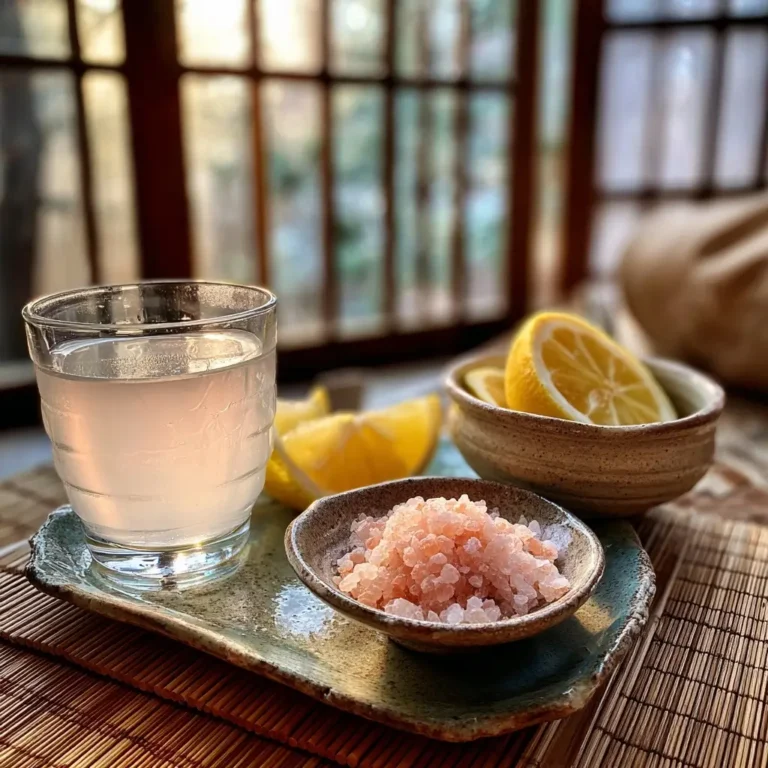 japanese-pink-salt-ingredients-lemon Ingredients for Japanese Pink Salt Recipe on linen cloth