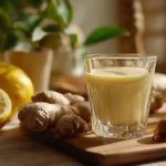 Lemon Olive Oil Elixir in a clear glass with ingredients
