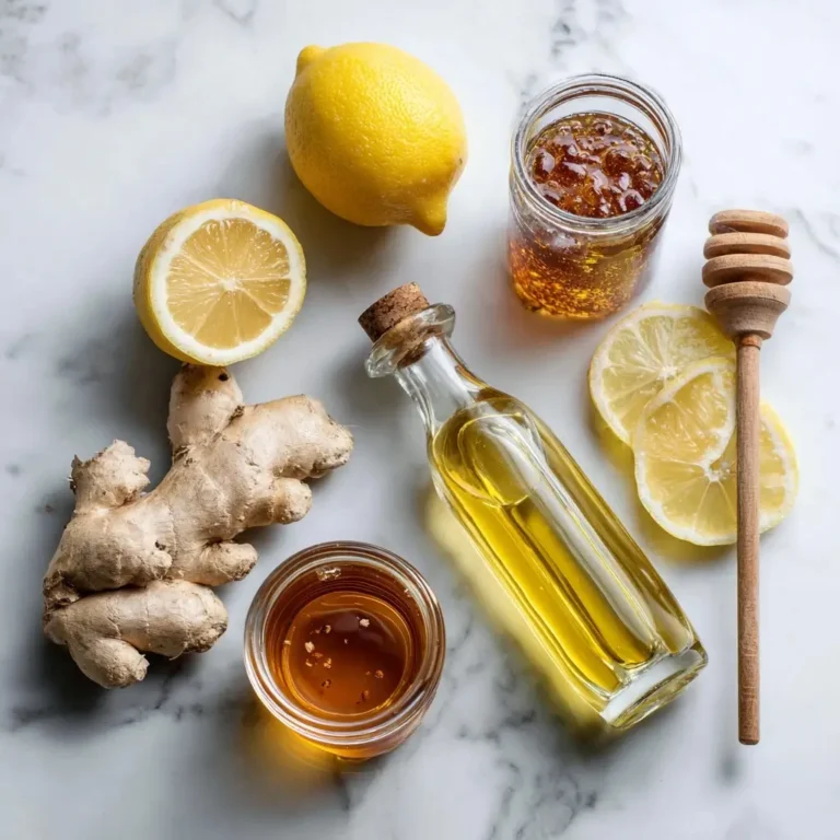 lemon-olive-oil-elixir-ingredients Ingredients for Lemon Olive Oil Elixir flat lay