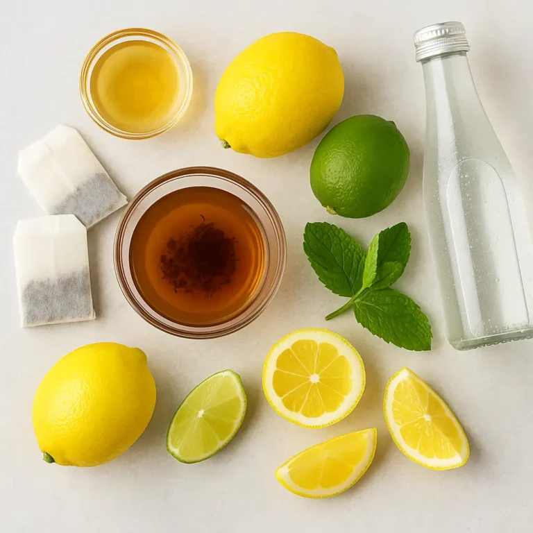 long-island-iced-tea-ingredients Ingredients for clean Long Island Iced Tea recipe laid out on a table
