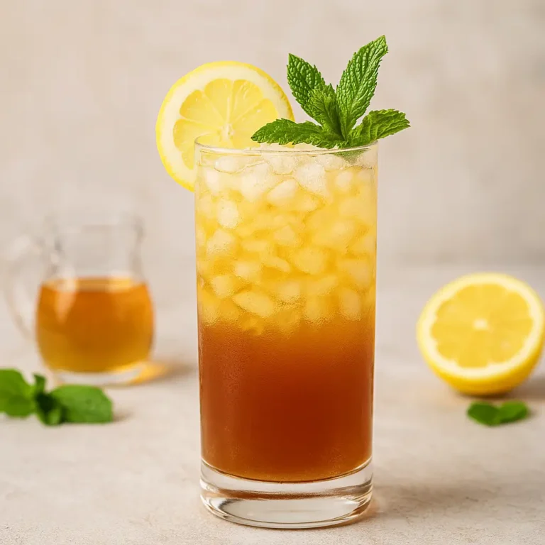long-island-iced-tea-mocktail-layered Layered Long Island Iced Tea mocktail with lemon and mint in a glass