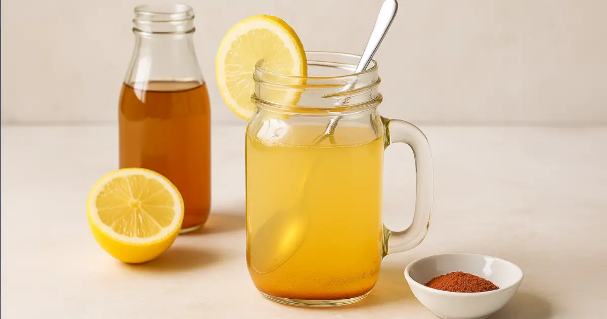 Glass of natural Mounjaro drink with lemon and cayenne
