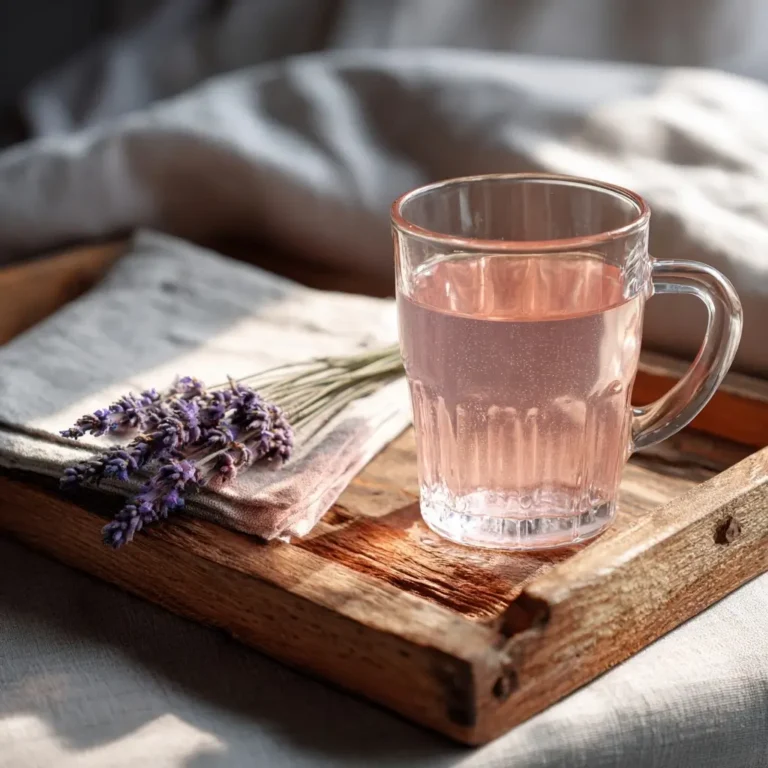 pink-salt-water-serving-presentation A glass of pink salt water served on a rustic wooden tray