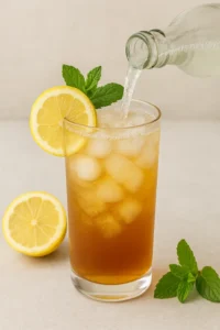 Glass being topped with fizzy botanical soda