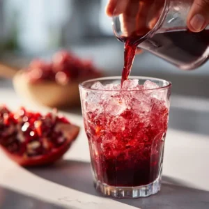 Pouring pomegranate juice for homemade Shirley Temple