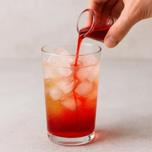 Pouring grenadine into glass for Shirley Temple