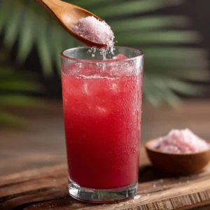 Stirring pink salt into detox drink for ZepBound recipe
