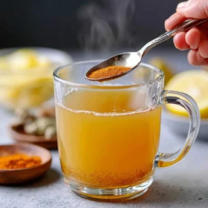 Hand stirring the drink with a spoon