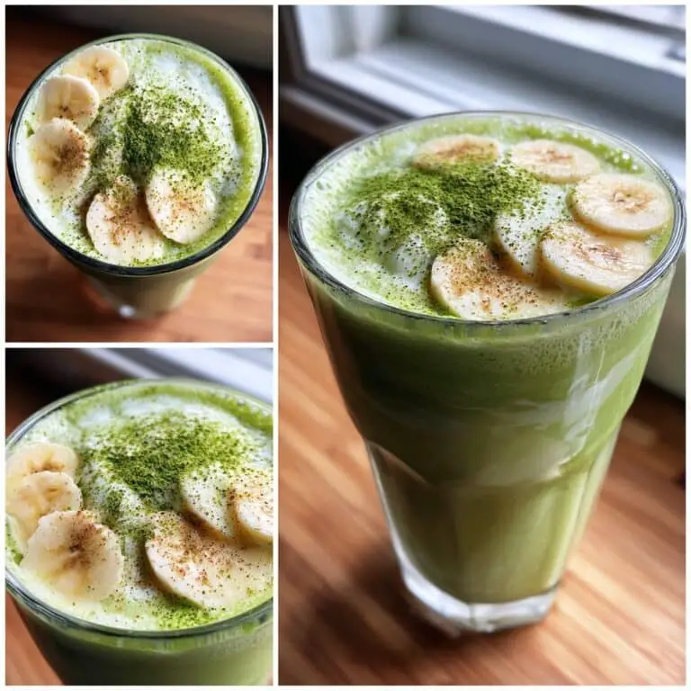Close-up banana matcha smoothie with smooth swirl texture