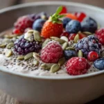 Bariatric seed recipe bowl with chia, flax, hemp, and pumpkin seeds
