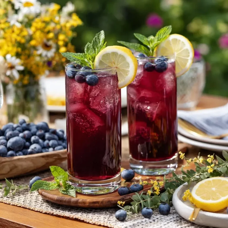 blueberry-lemonade-serving Served blueberry lemonade with garnishes