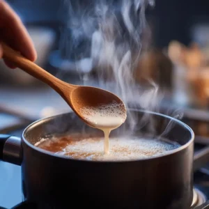 Adding milk and sugar to chai tea mixture