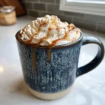 Apple cider chai in ceramic mug with whipped cream and cinnamon