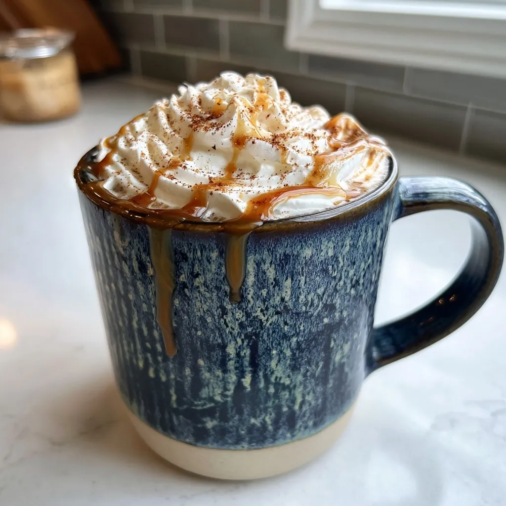 Apple cider chai in ceramic mug with whipped cream and cinnamon