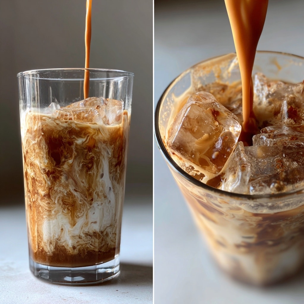 Iced Pumpkin Cream Chai Tea Latte in a clear glass with pumpkin cold foam