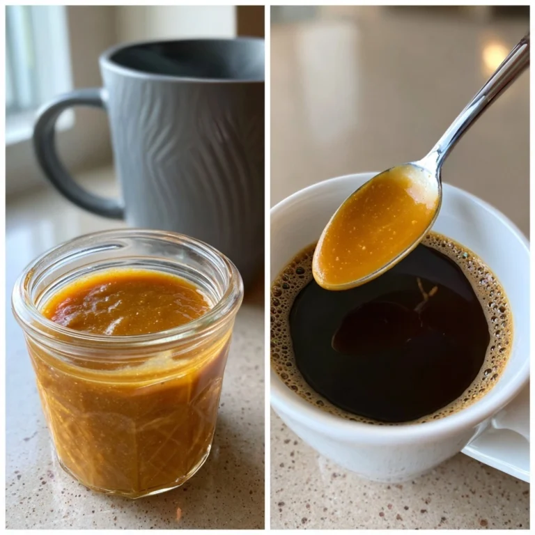 Pumpkin spice sauce for lattes and tea in kitchen lighting