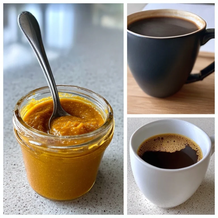 Starbucks-style pumpkin syrup jar with fall coffee setup