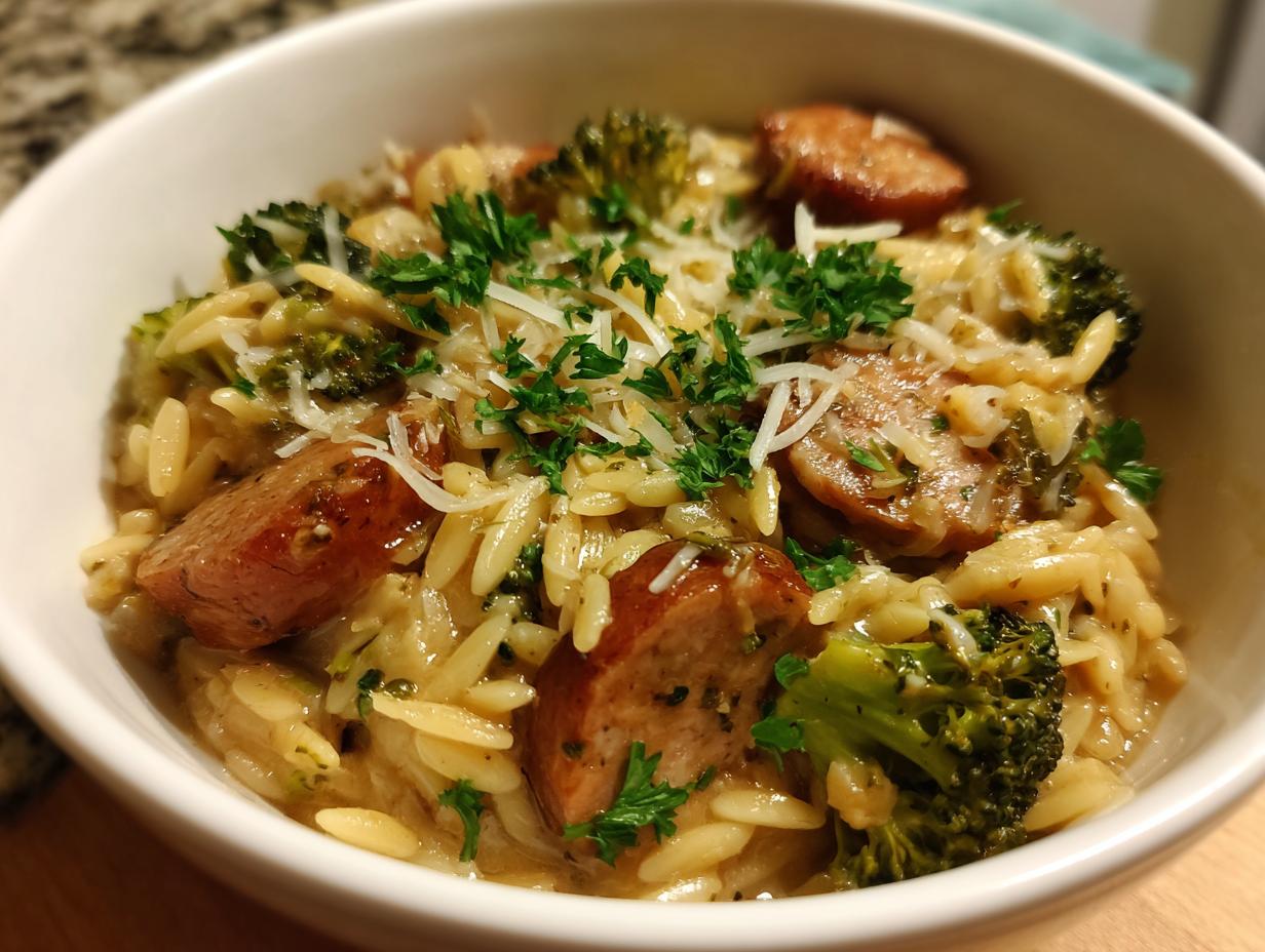 Delicious Chicken Sausage Broccoli Orzo: 1 Pot Meal