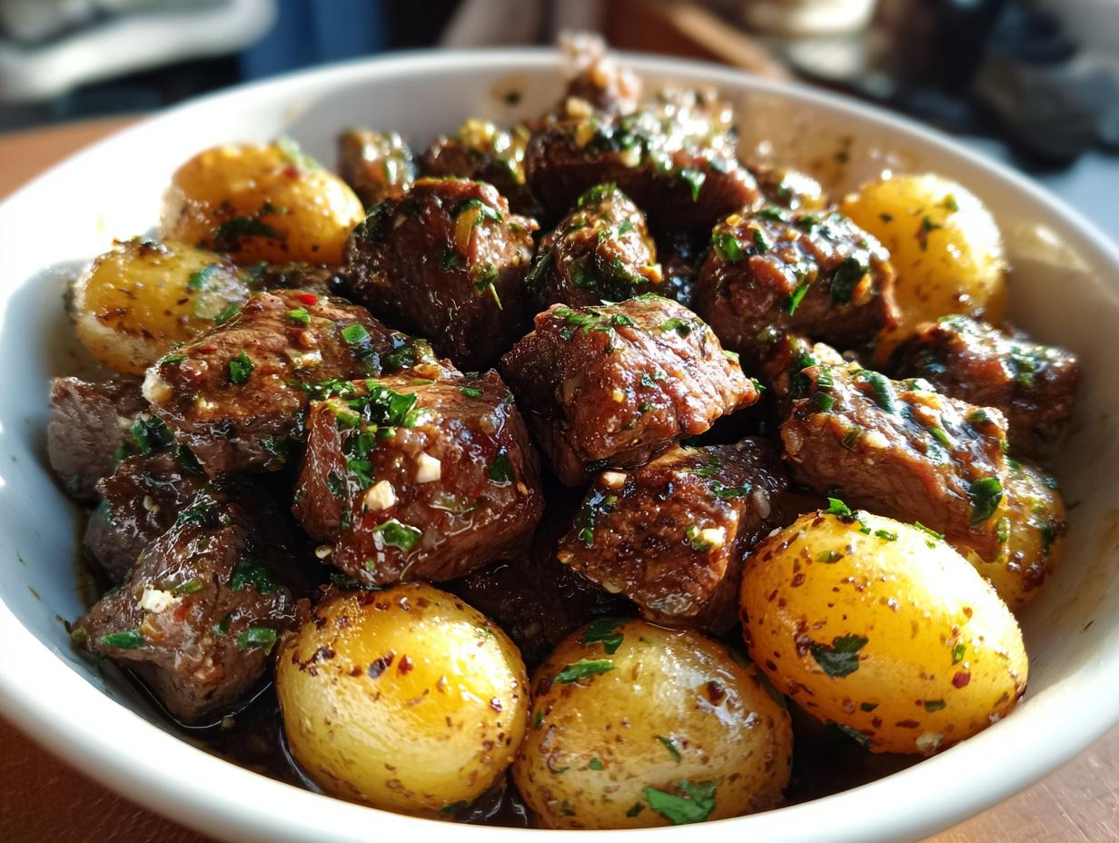 Amazing Crockpot Garlic Butter Beef Bites with Potatoes
