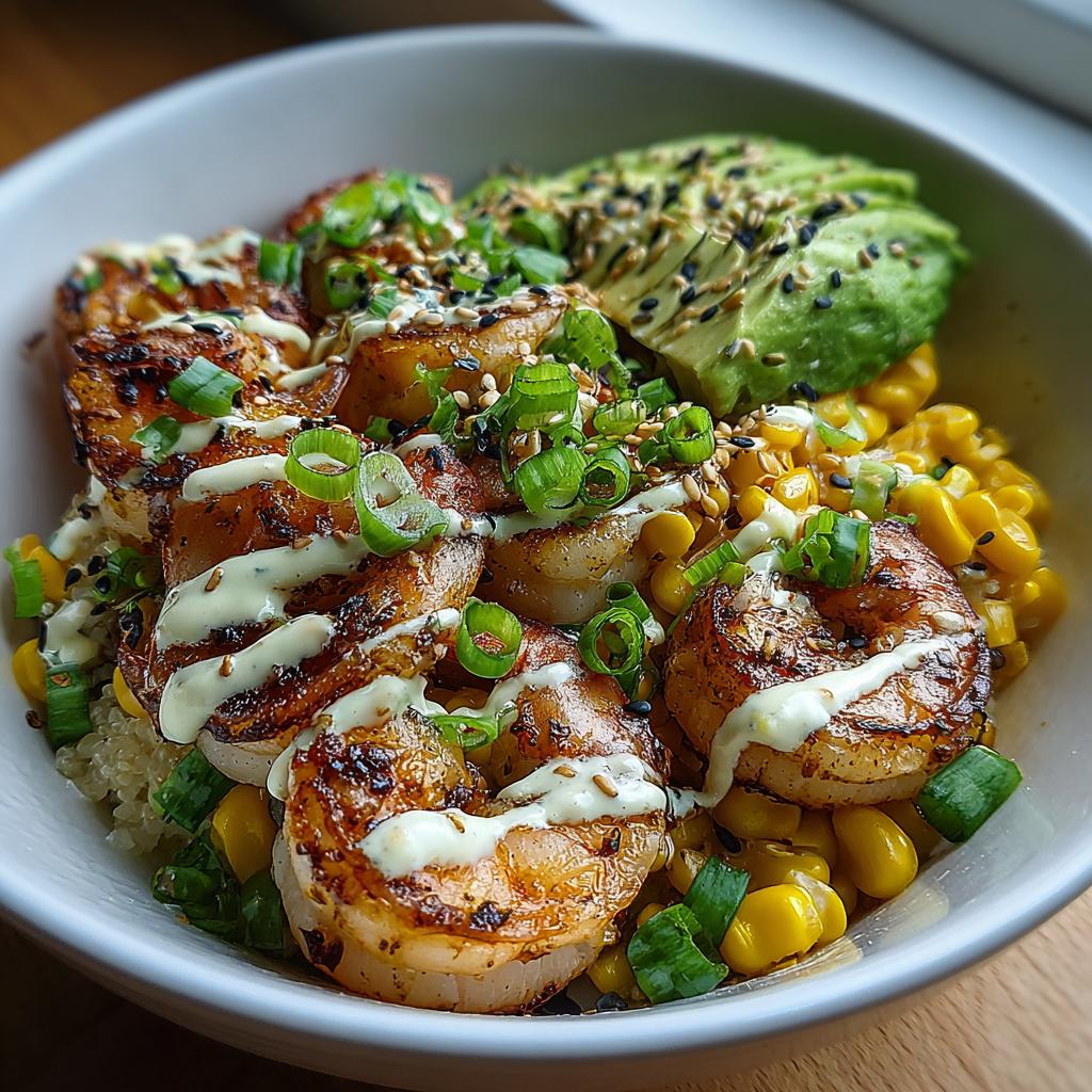 Grilled Shrimp Bowl with Avocado, Corn Salsa & Creamy Garlic Sauce - detail 3
