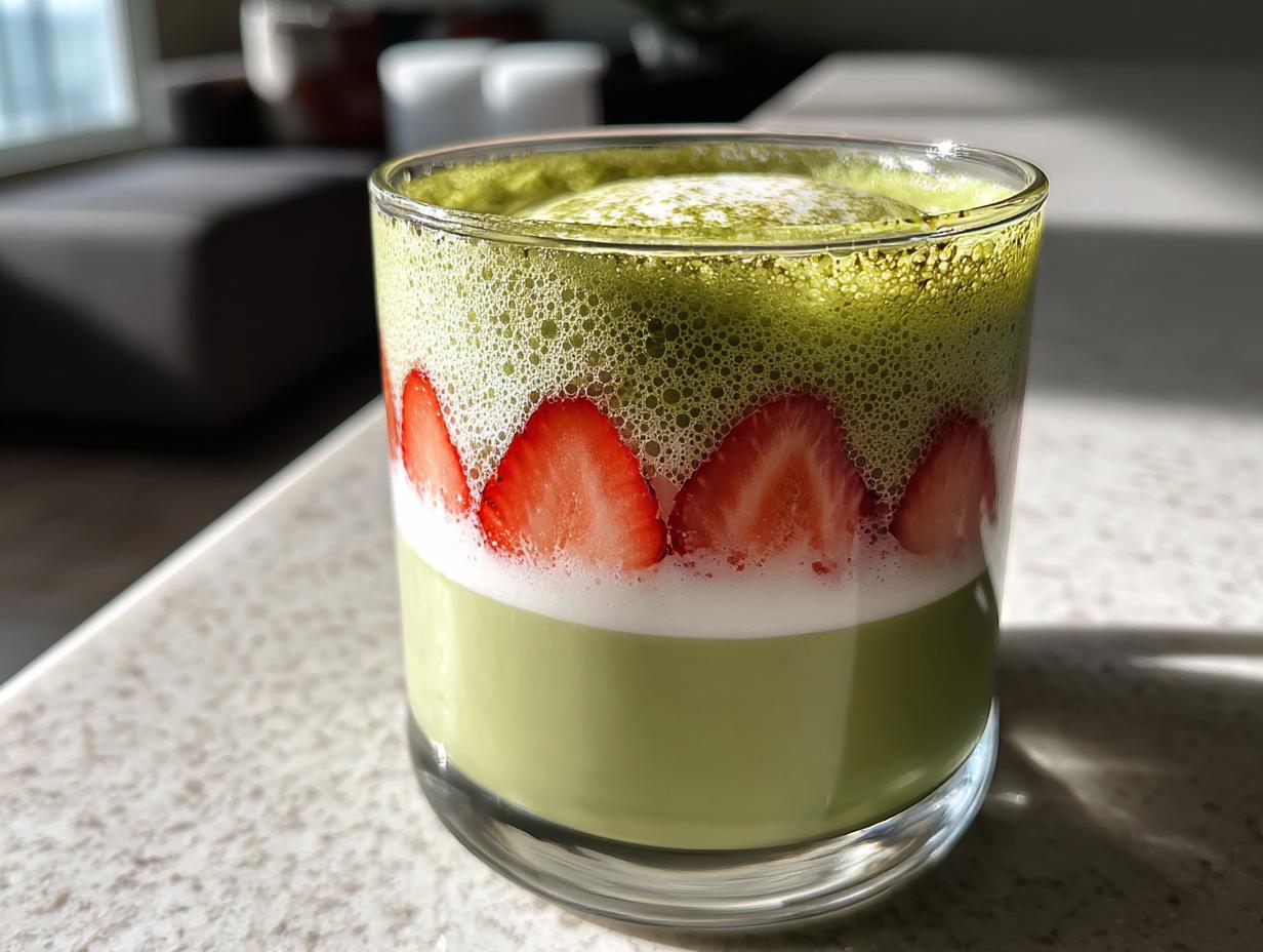 Perfect Matcha Latte with Strawberry Sweet Cream