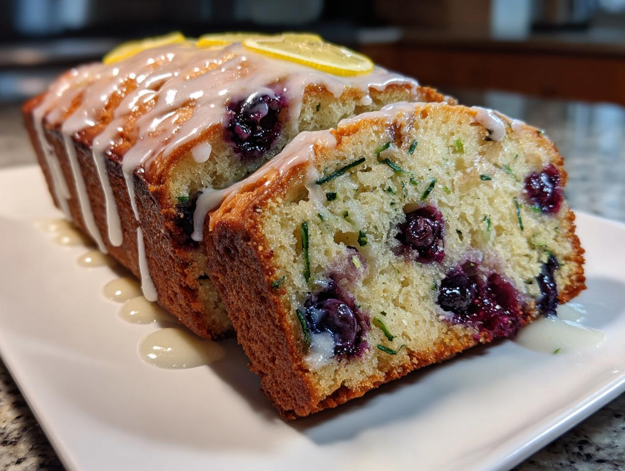 Moist Blueberry Zucchini Bread with Lemon Glaze