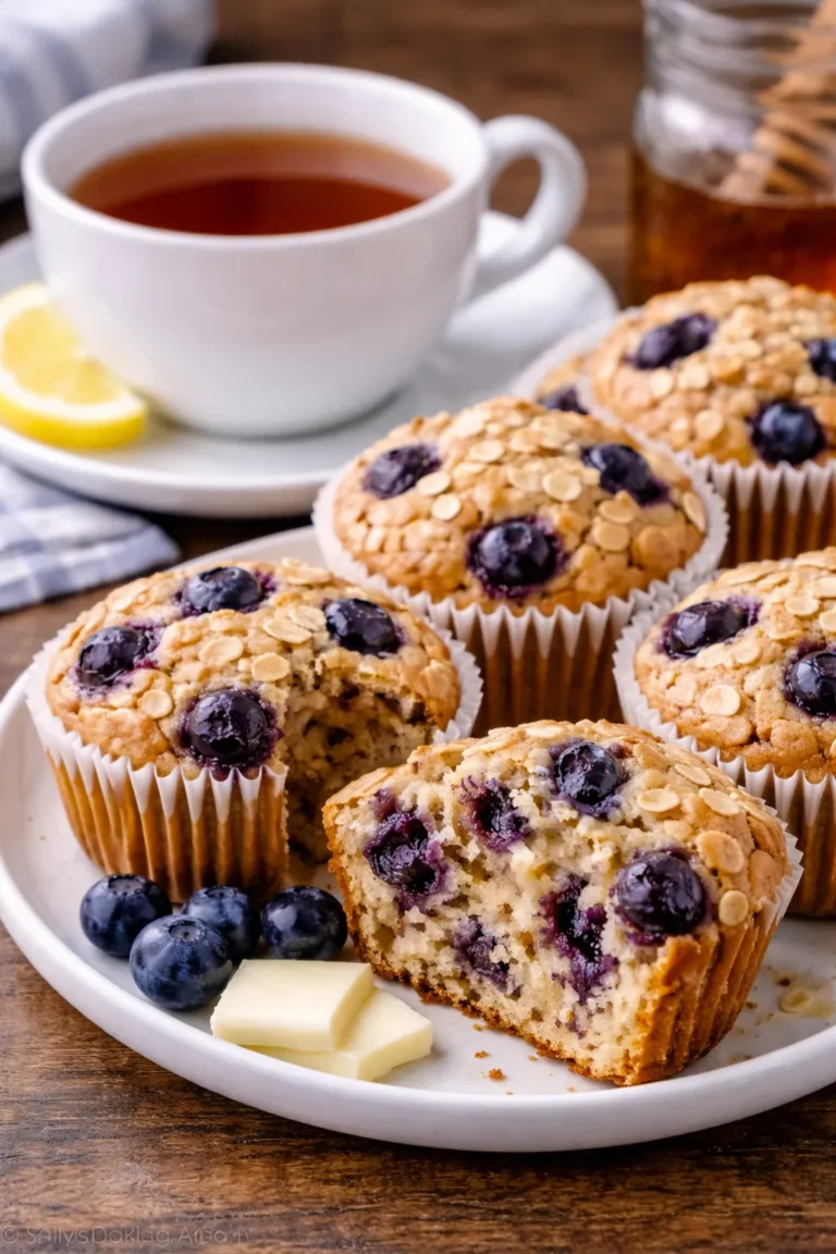 Blueberry oatmeal muffins served with tea