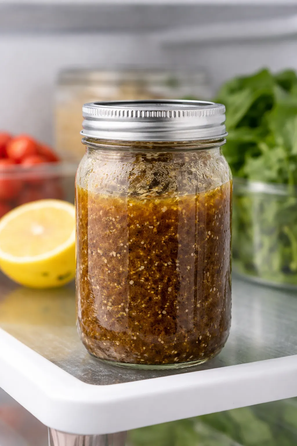 Storing homemade balsamic vinaigrette in a mason jar