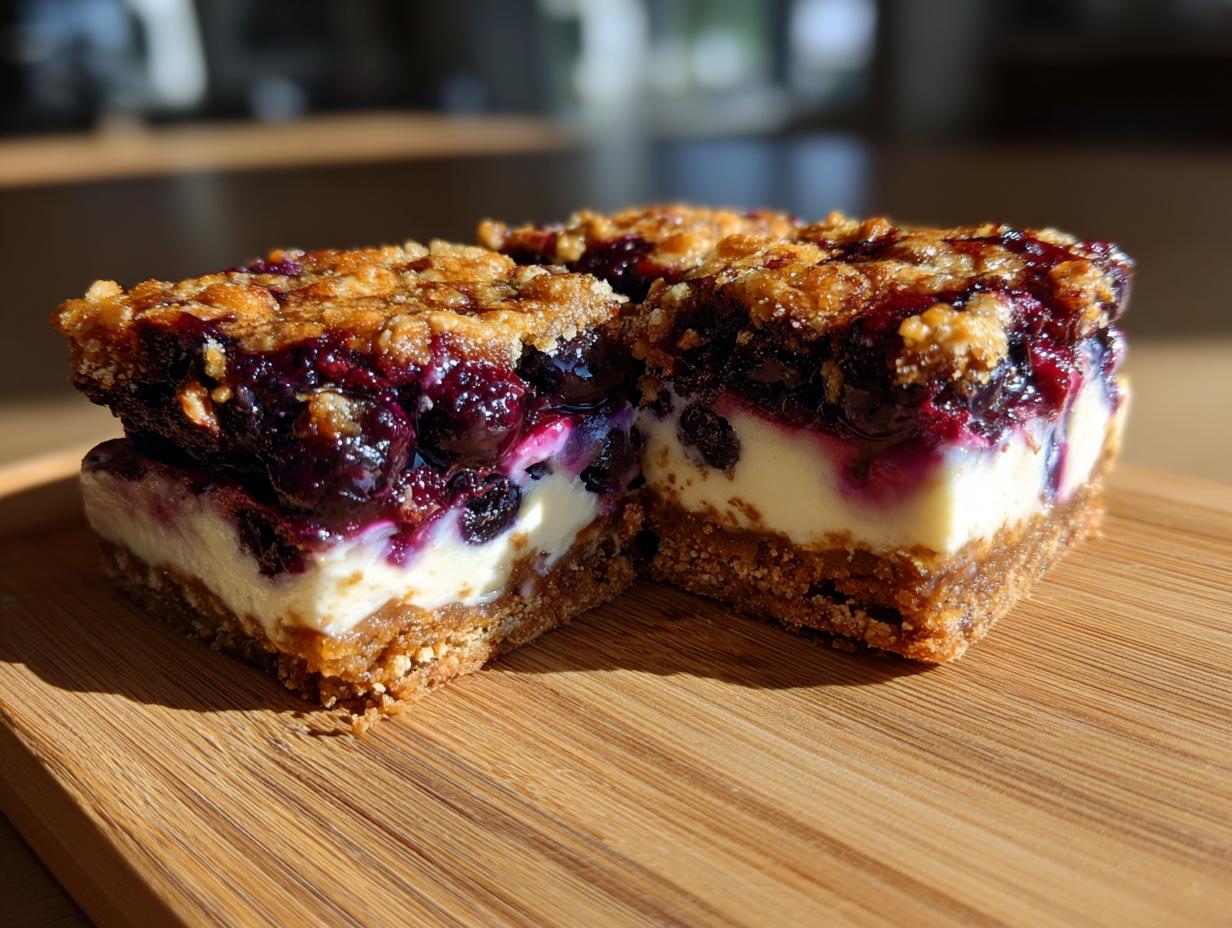 Delectable Baked Blueberry Cream Cheese Protein Bars